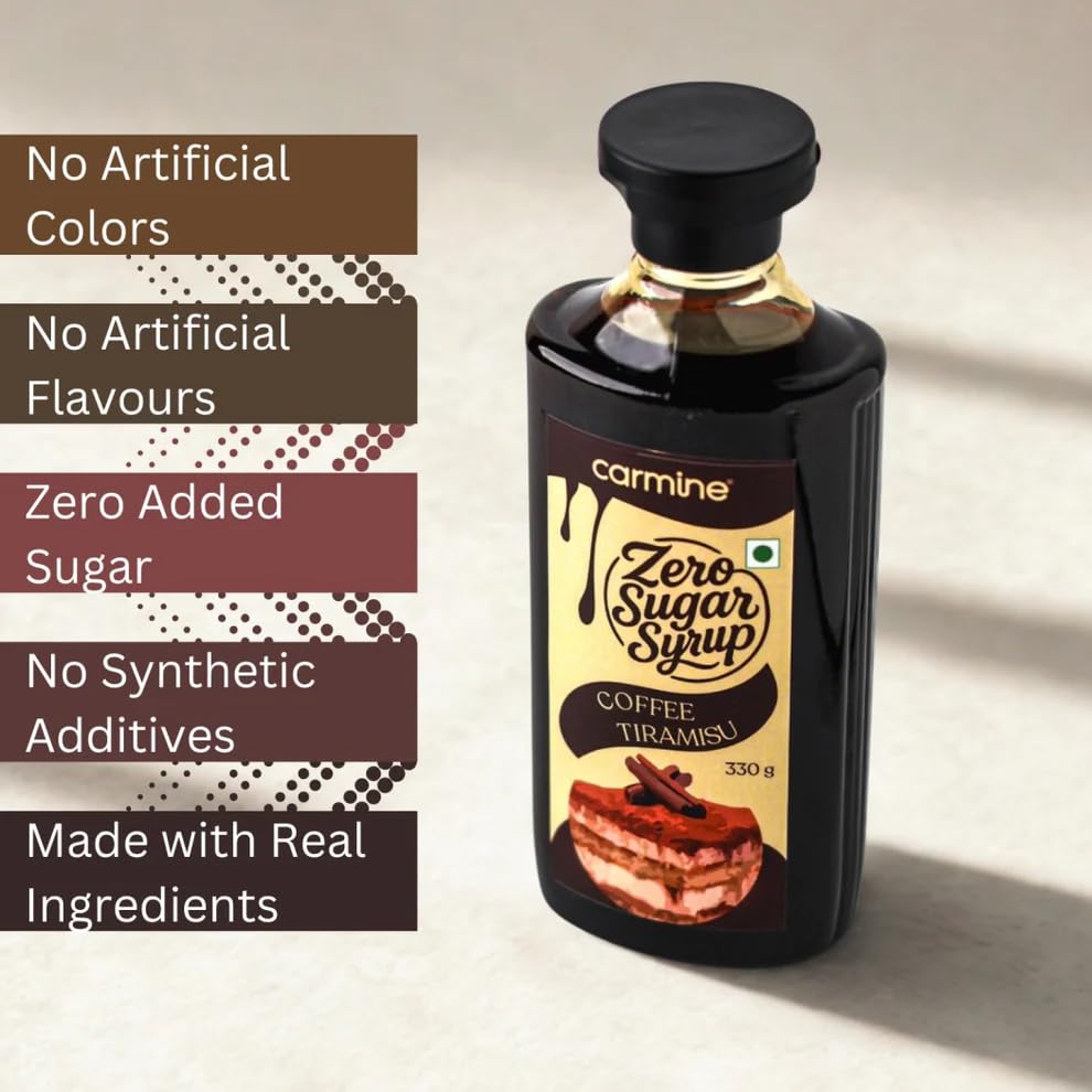 Carmine Zero Sugar Coffee Trimasu Syrup – 330g | New & Improved Recipe | Sweetened with Pure Monk Fruit | Natural, Plant-Based Sweetener | No Added Sugar or Artificial Ingredients - Image 9 thumbnail