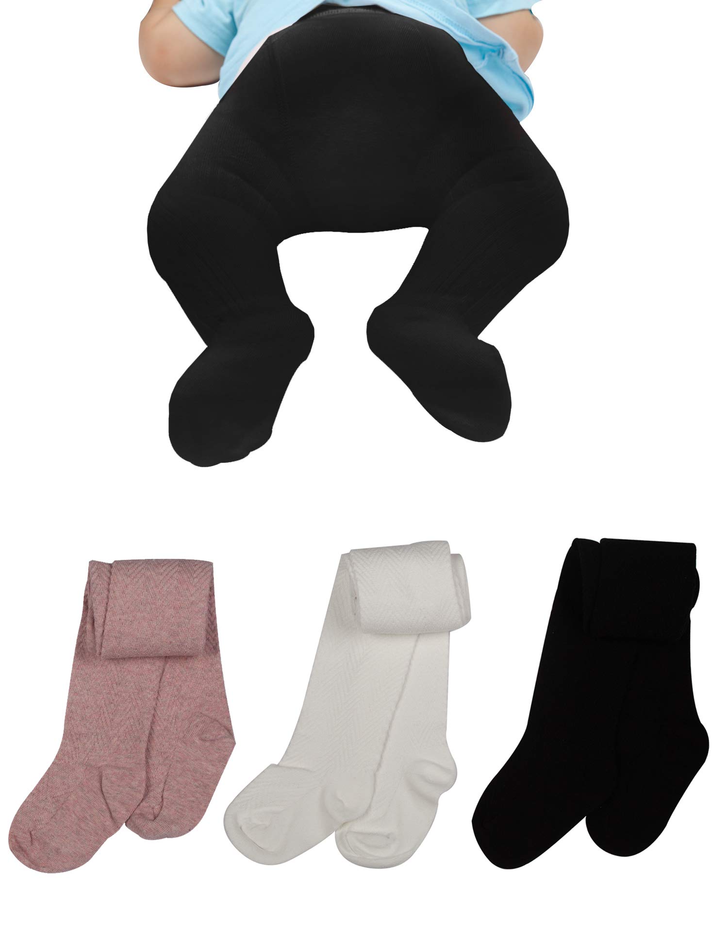 Baby Toddler Girls Tights 3 Pack Knit Cotton Dance Leggings Pants for Infant Girl Stockings (style C ripple, 0-6 month)