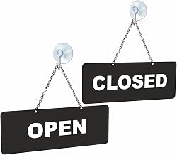 Open Closed Sign in PMMA CRYLUX Cast with Chain and Suction Cup 17.5 cmx6.5 cm Black Open Closed AP01