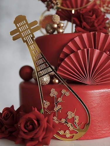 Miniatura 3 de Decoración tradicional para tartas de boda, juego de 8-2 piezas de laúd, 5 abanicos y doble felicidad