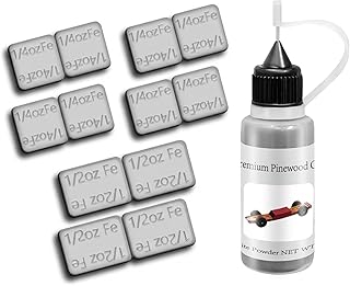 DerbyCraftPro Pinewood Car Weights Kit |4oz Derby Car Weights+0.5oz Graphite Powder|Graphite Lubricant Works on Pine Wheels & Axles|Lead-Free Low-Profile Weights Adjust The COG, Easy Peel & Stick