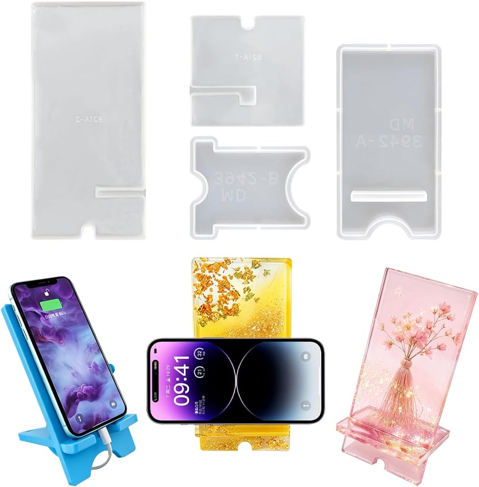 2Pcs Mobile Phone Stand Silicone Molds, 2-in-1 Cell Phone Stand Holder Epoxy Resin Mold, Square Handmade Casting Mold for DIY Craft, Desktop, Office Decor