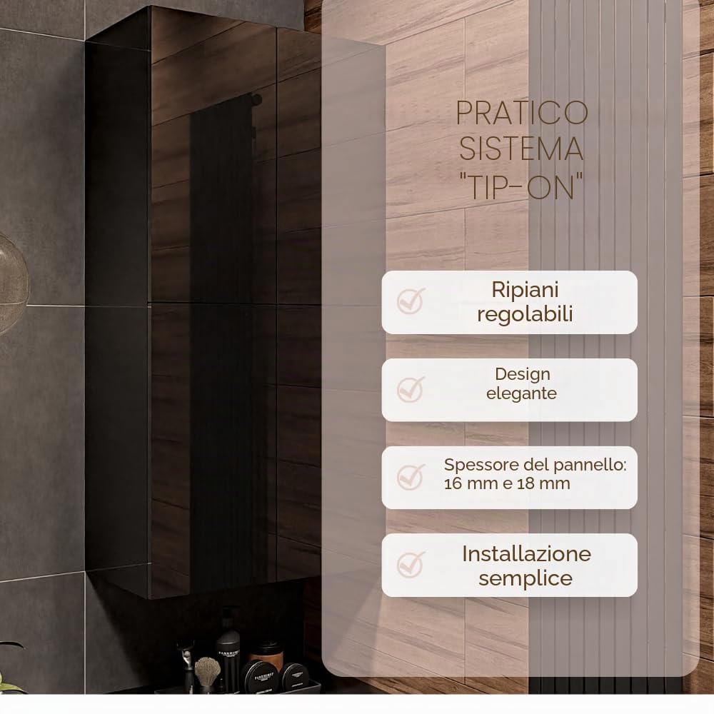 Pensile Bagno Bianco 60x120x34 cm Armadietto da Bagno con Anta Lucida Mobile Contenitore a Parete Scaffale Sospeso con Ripiani Regolabili