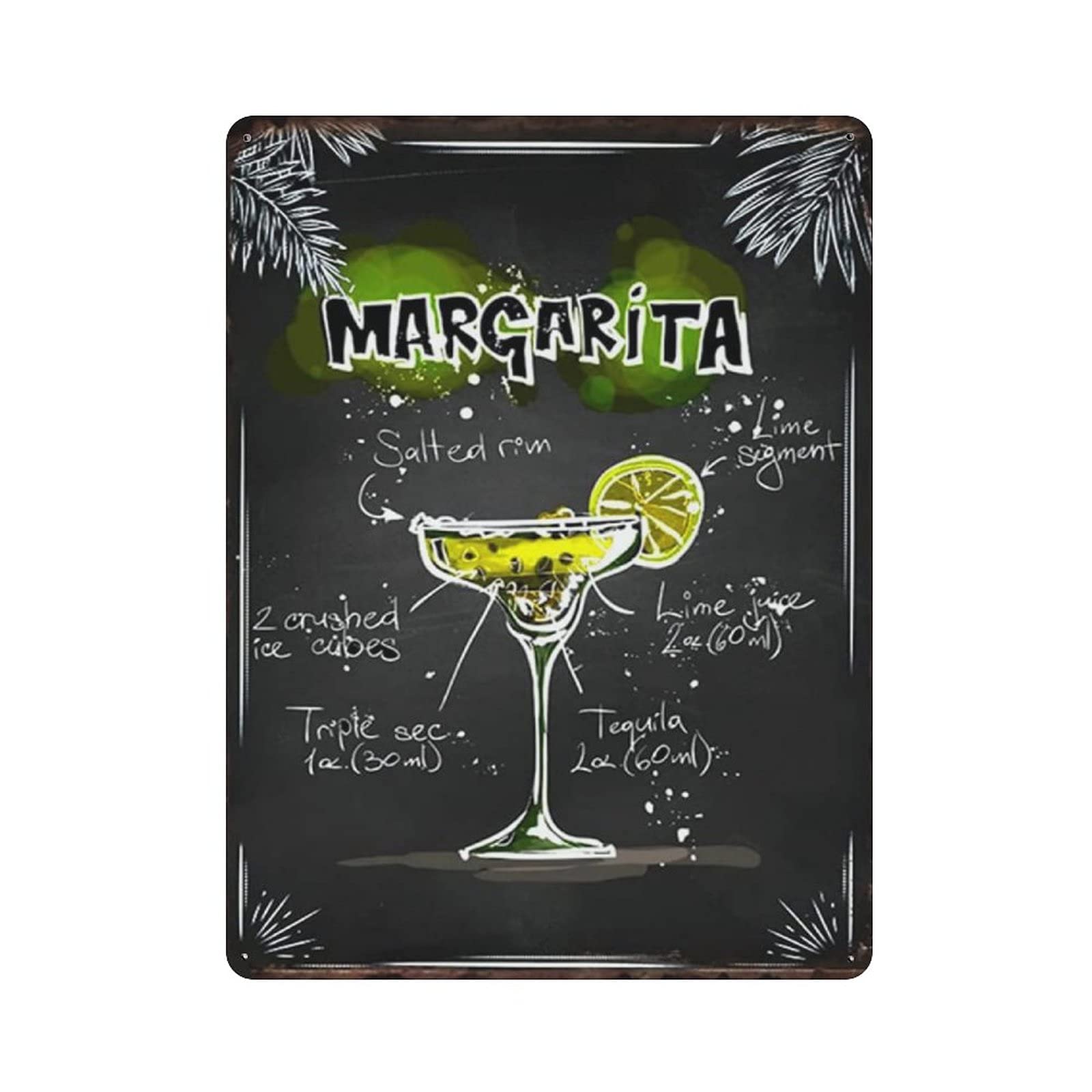 Metal Tin Sign Margarita Cocktail Vintage Tin Poster Metal Sign Wall Decoration Country Kitchen Home Garage Decor 16"x12"