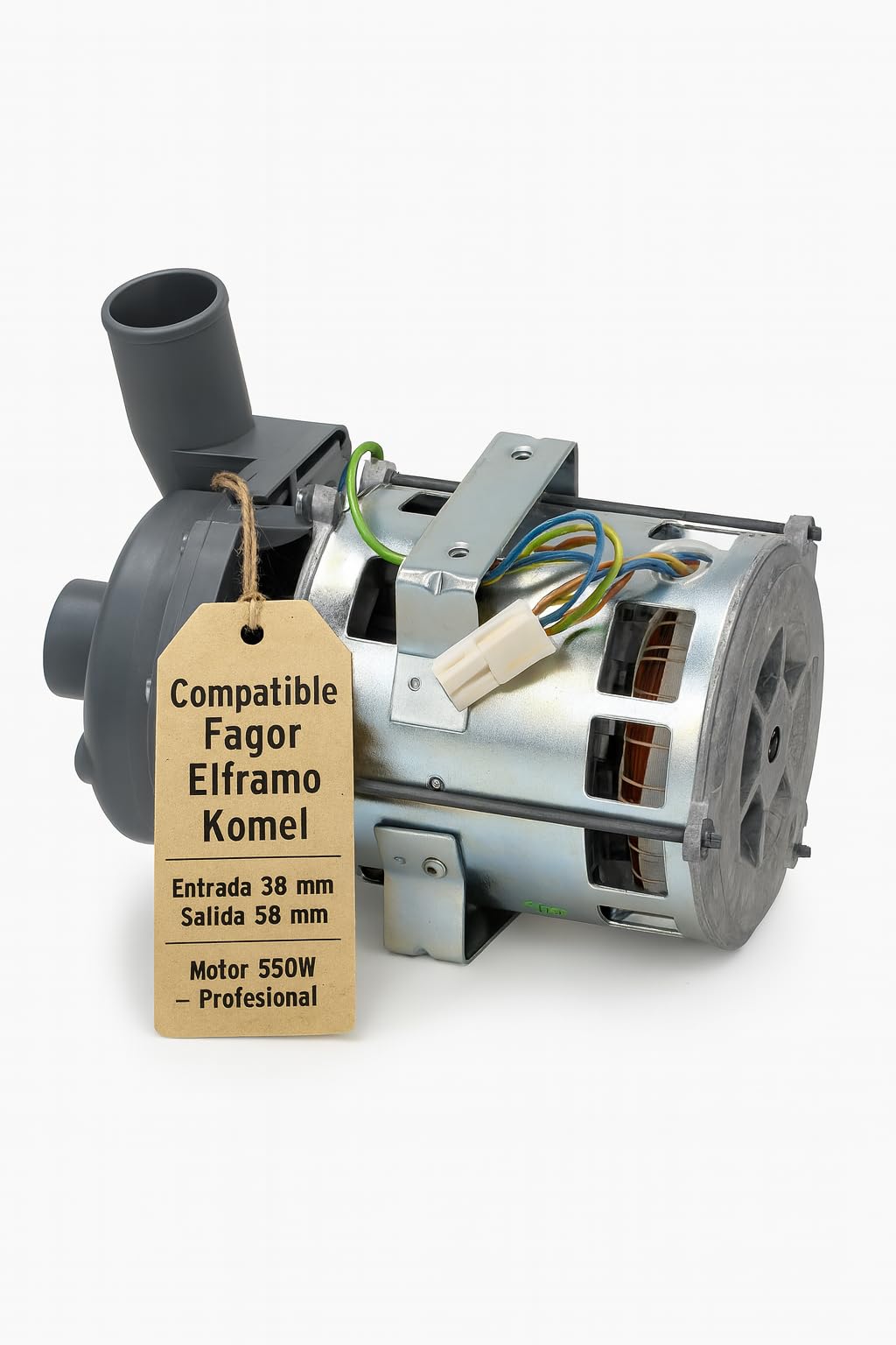 RO Linea Blanca ® Bomba Lavado Lavavajillas Industrial 220V 50Hz 590W 10uF Entrada 38mm Salida 38mm Rotacion Derecha Recambio Profesional Compatible Con Fagor Elframo Komel Azkoyen Futurmat Emmepi