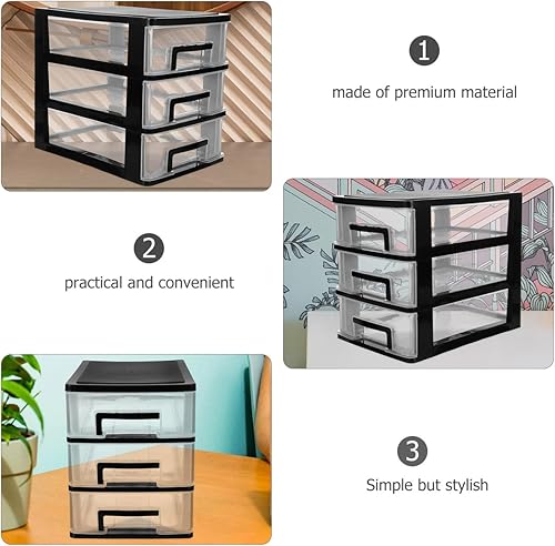 Miniatura 6 de Organizador de cajones de plástico de tres capas con cajones transparentes y asas negras, gabinete de almacenamiento que ahorra espacio para