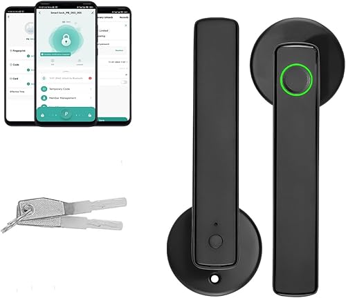 Miniatura 10 de Cerradura de puerta inteligente 5 en 1 con huella digital, llave, código de acceso, tarjeta IC y aplicación, fácil instalación, manija de entrada