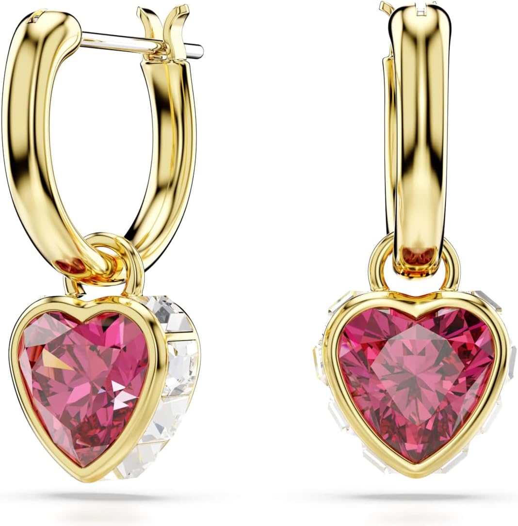 Chroma drop earrings, Heart, Red, Gold-tone plated