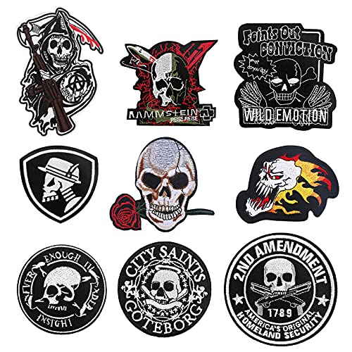 VETPW 9 Grande Crâne Broderie Patch Thermocollant, Broderie Autocollant Iron on Patches Stickers Ecusson à Coudre pour Vêtements, Sacs à Dos, Vestes, Jeans,...