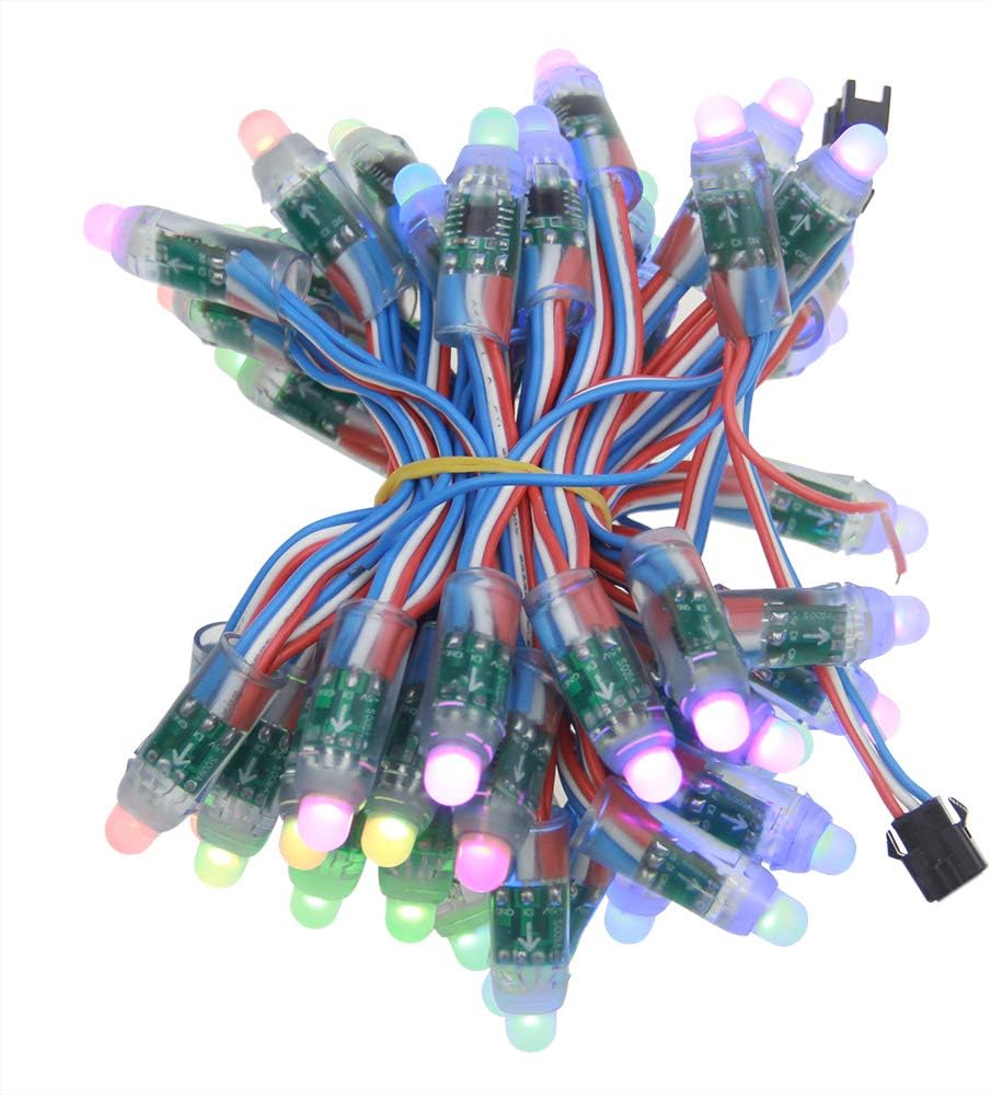 ALITOVE WS2811 12mm Diffused Digital RGB LED Pixel Light 5V Individually Addressable Round Bullet LED Pixels Module IP68 Waterproof DC 5V 50pcs/Set for Billboard House Halloween Christmas Decor