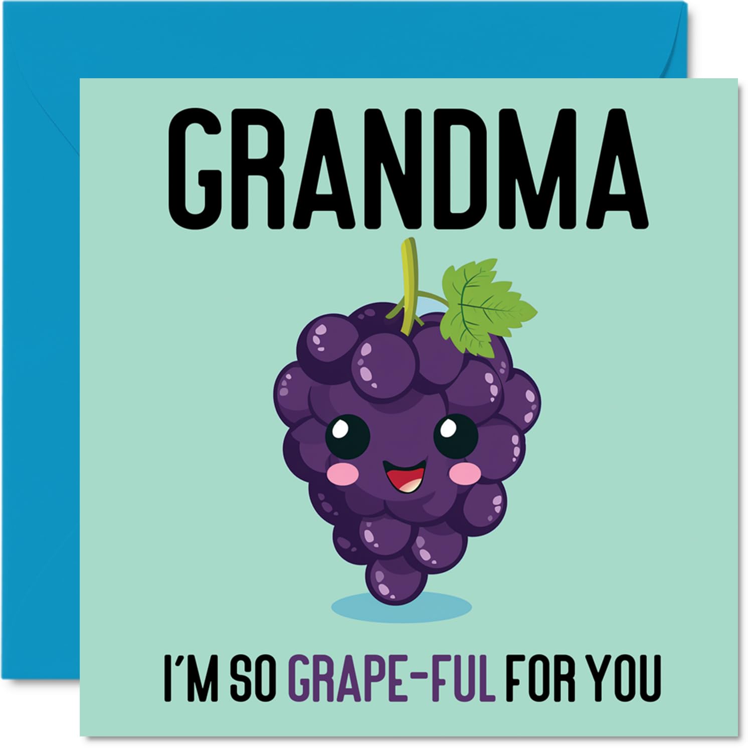 Thank You Cards for Grandma - Grape-Ful - Funny Happy Birthday Card for Grandma from Grandson Granddaughter, Gran Birthday Gifts, 145mm Joke Greeting Cards Women Her