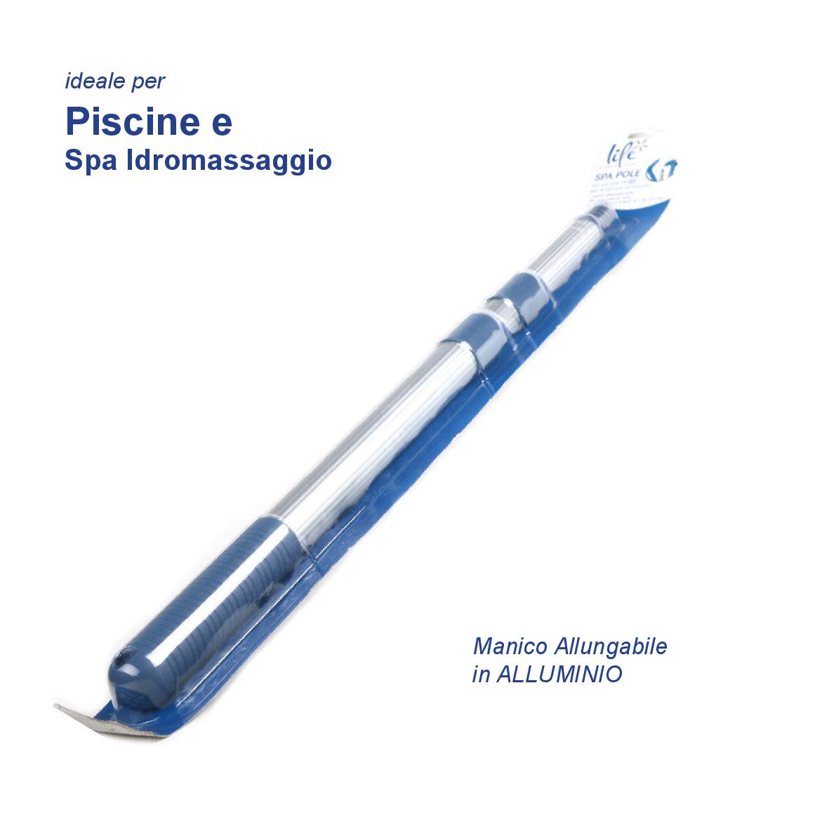Life Épuisette de Fond + Brosse + Manche télescopique pour piscines et spas, hydromassage, rigides ou gonflables (Teuco, Jacuzzi, Intex, Bestway, etc)