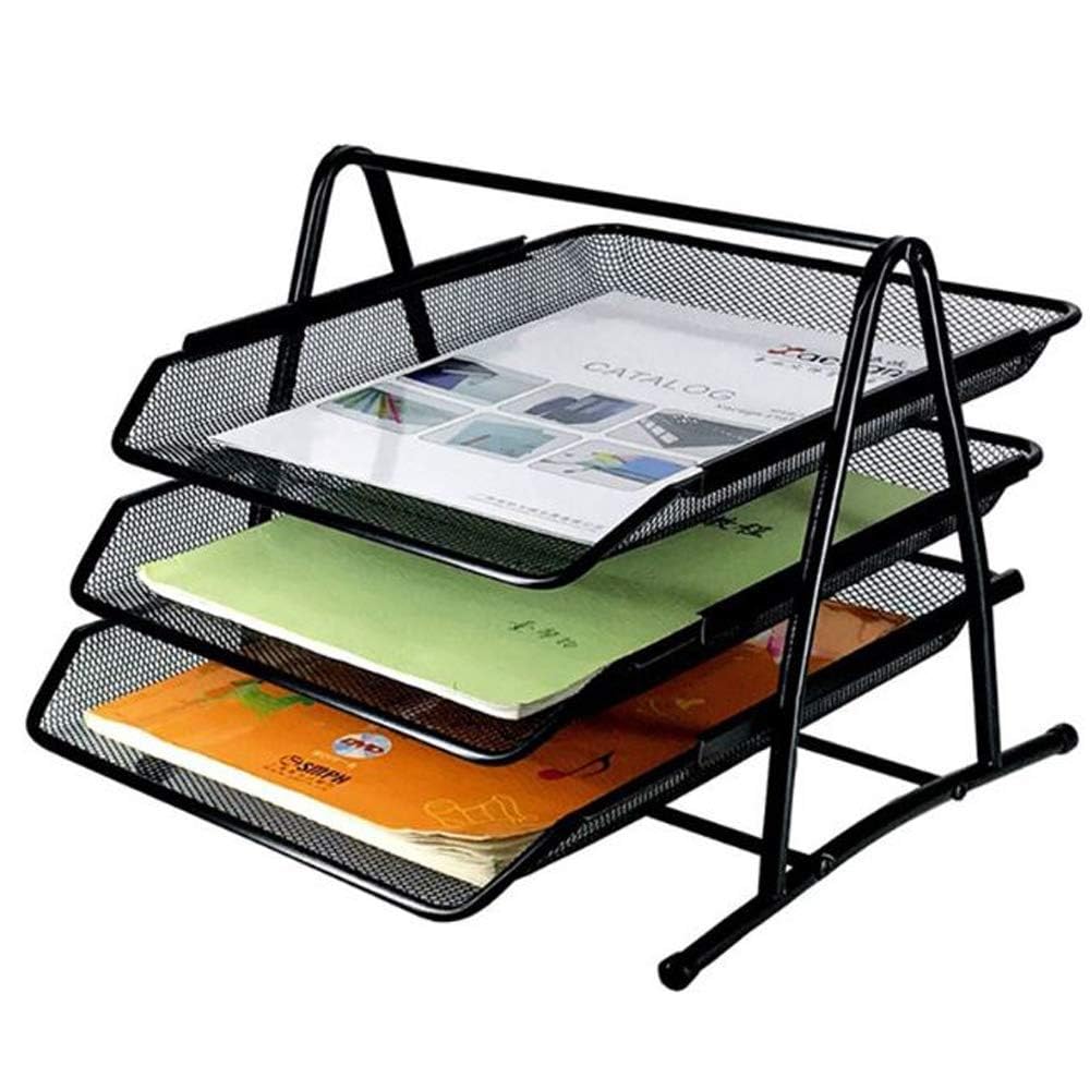GOPINATH ECOM 3 Tier Metal Mesh Desk Organizer File Rack with Sliding Trays Durable Lightweight File Holder A4 Paper Document Storage Stand for Home Office Desktop Organization