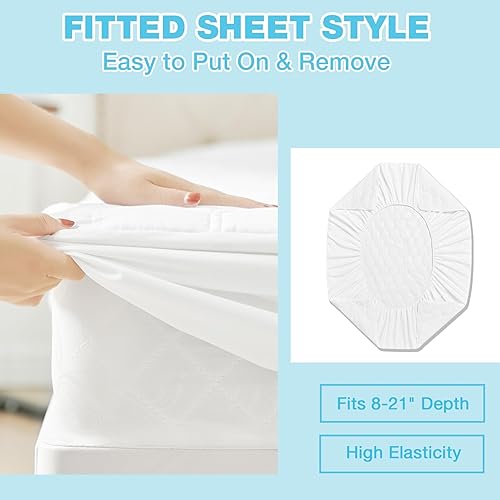 Miniatura 5 de Protector de colchón de tamaño King, impermeable, para incontinencia, lavable, refrescante, hipoalergénico, suave, transpirable, con bolsillos