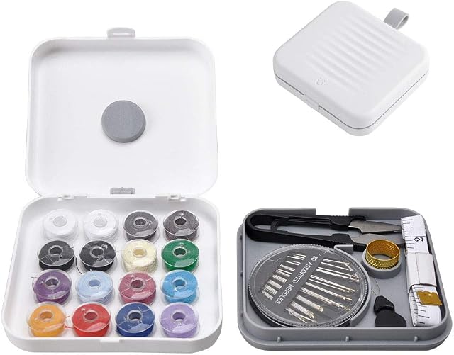 Mini Sewing Kit with Magnetic Storage Box, DIY Hand Sewing Needles Thread Set for Adults Women Starter Ladies Beginners, Small Portable Sewing Accessories Kit for Travel, Home, Emergency (White)