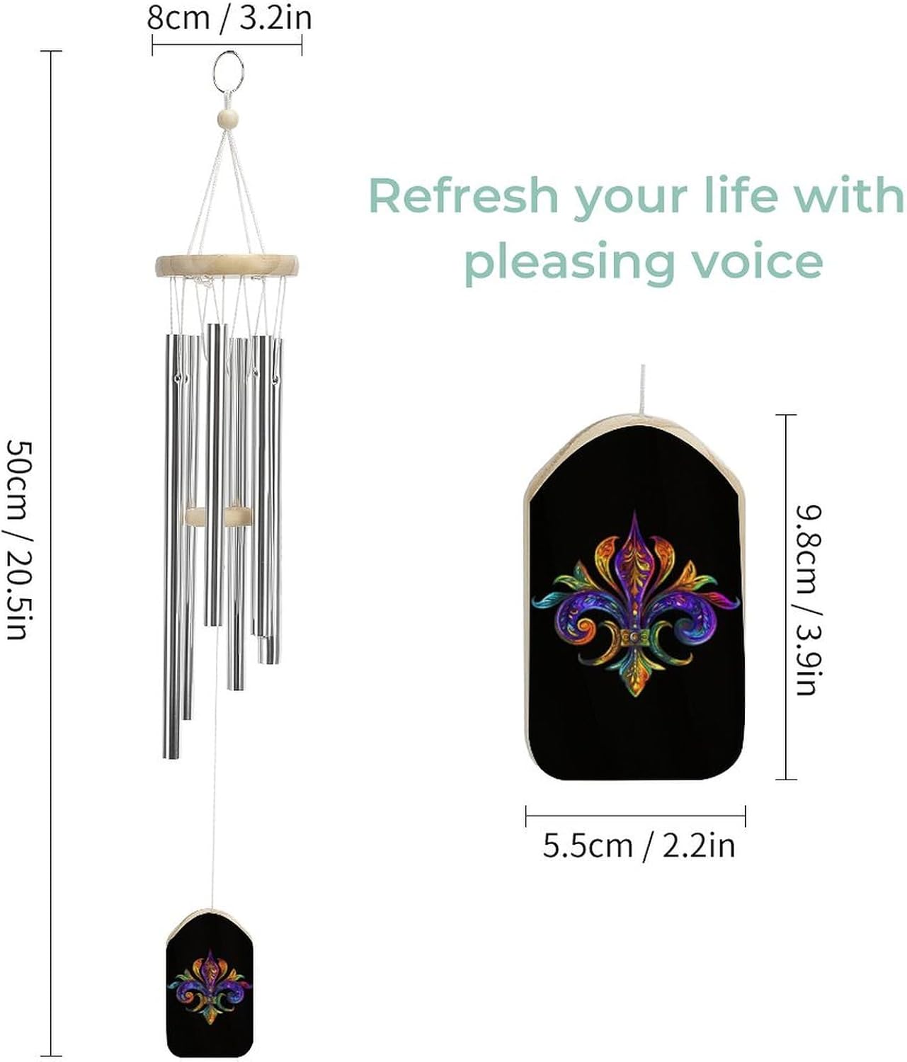 Fleur De Lis Colorful Wooden Wind Chimes Deep Tone Memorial Windchime for Outside Garden Home Decoration