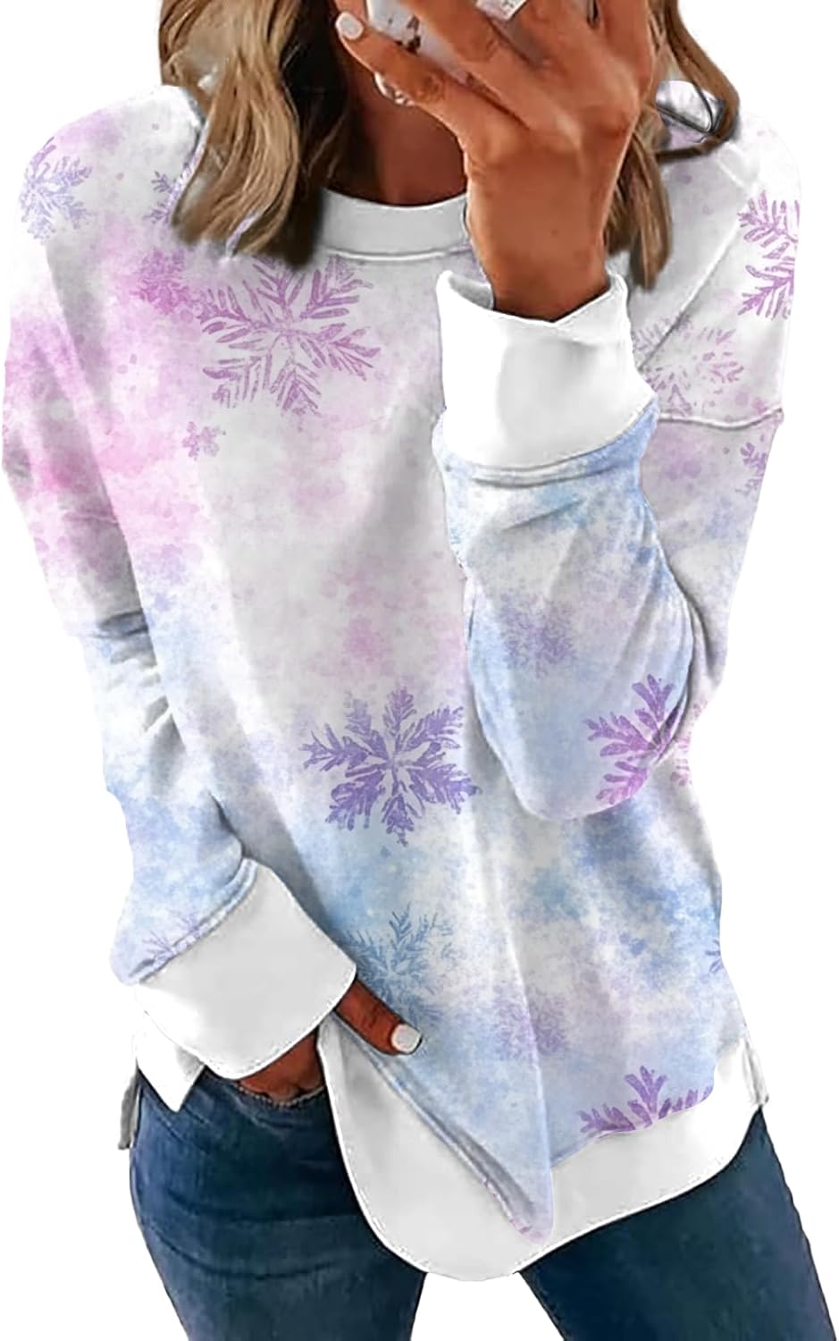 MARSVOVO Christmas Shirt for Women Crewneck Christmas Graphic Sweatshirt Casual Holiday Tops