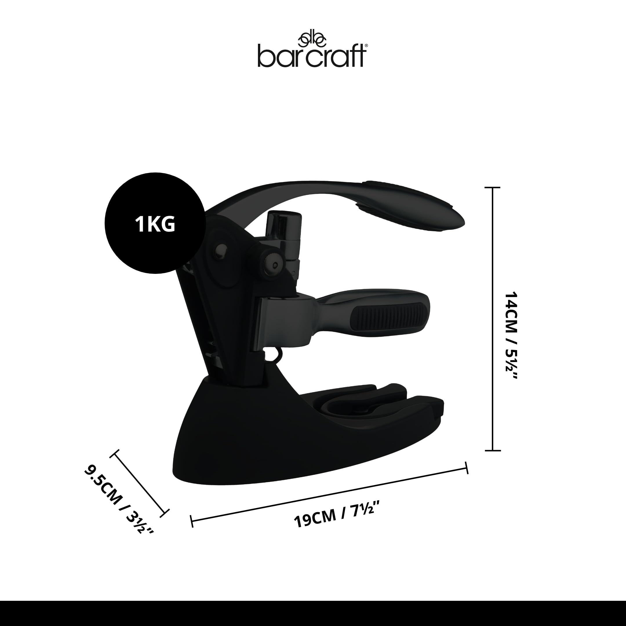 BarCraft Sacacorchos de palanca y Abridor de botellas de Vino con Tapón de Botella, Cortador de Lámina y Gusano Antiadherente de Repuesto, 1 Kit con Caja de Presentación, Brillo Metálico