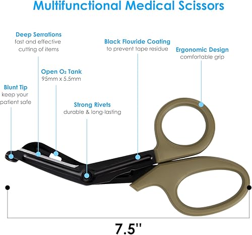Miniatura 4 de GRICARE Paquete de 3 tijeras de trauma y luz de bolígrafo para enfermeras, bolígrafos médicos LED con medidor de pupila, tijeras de vendaje médico,