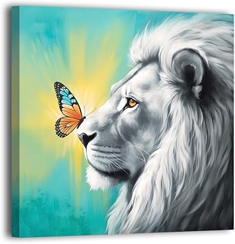 LURENCZH Lion Picture Wall Decor Lion and Butterfly Canvas Prints Colorful Animal Wall Paintings for Living Room Bedroom Decor FramedLion-2,24.00" x 24.00"
