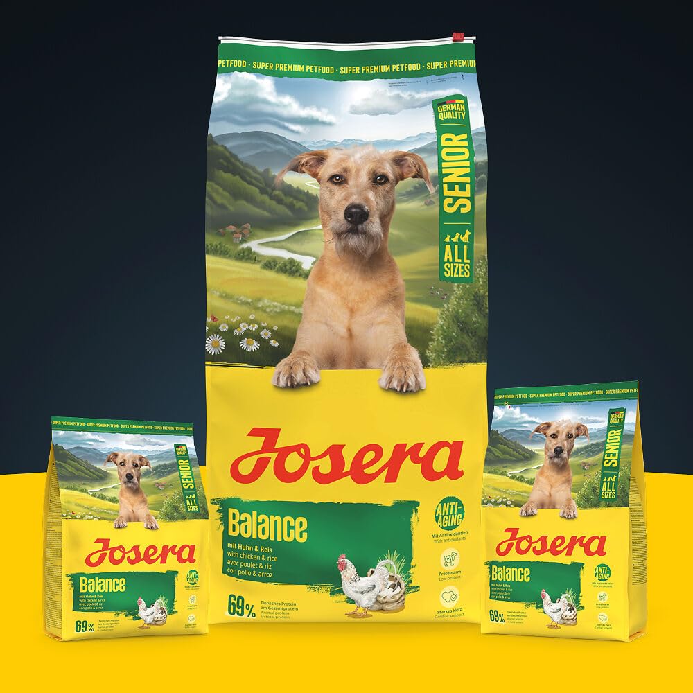 JOSERA Balance (1 x 12,5 kg) | Senior | Premium Trockenfutter mit Huhn & Reis für ausgewachsene ältere Hunde | phosphorarm - mit wenig Fett & Protein speziell für Senioren | glutenfrei | 1er Pack