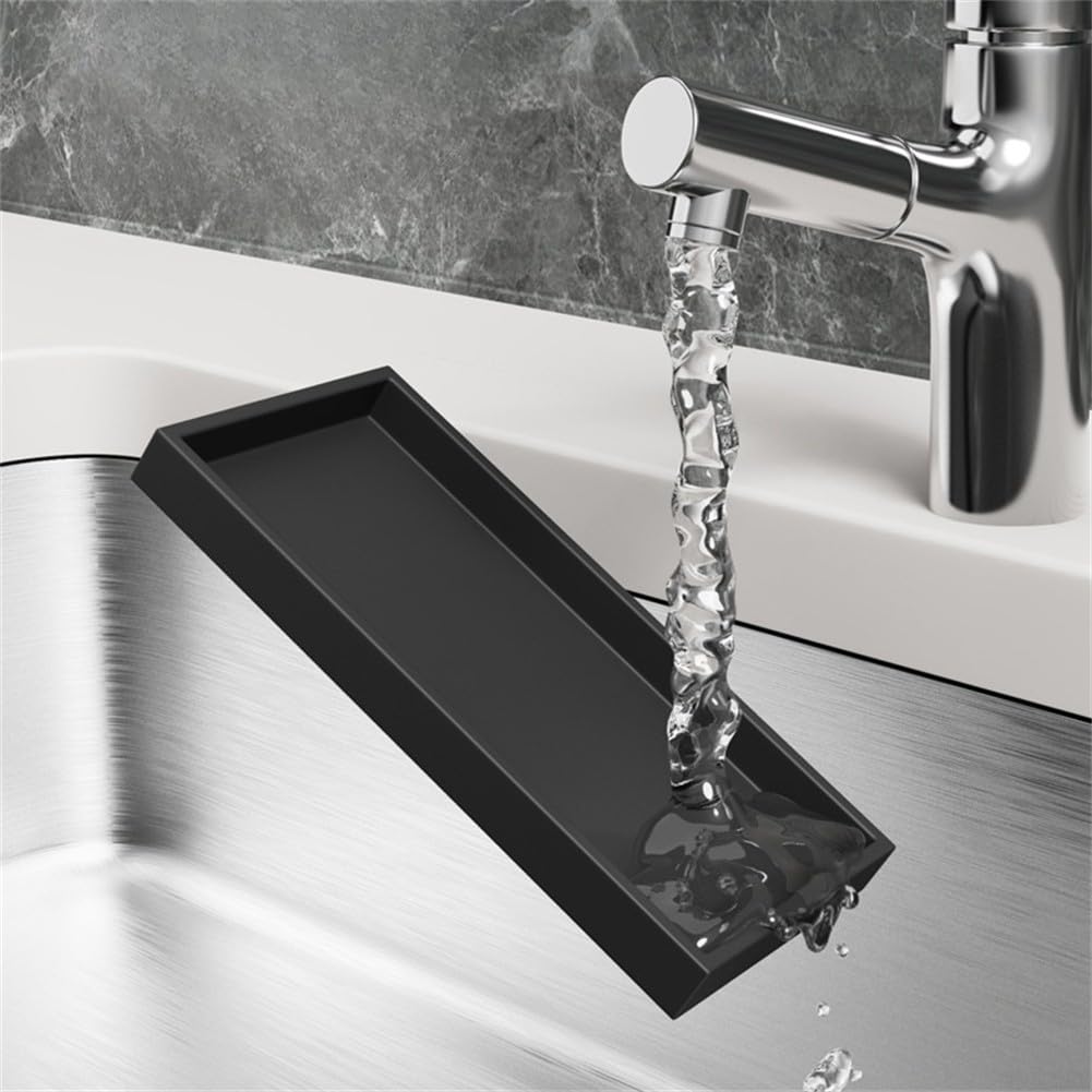 Vassoio da Bagno Rettangolare in Silicone Nero 30 x 12,5 cm Portaoggetti per Sapone Gioielli Profumi