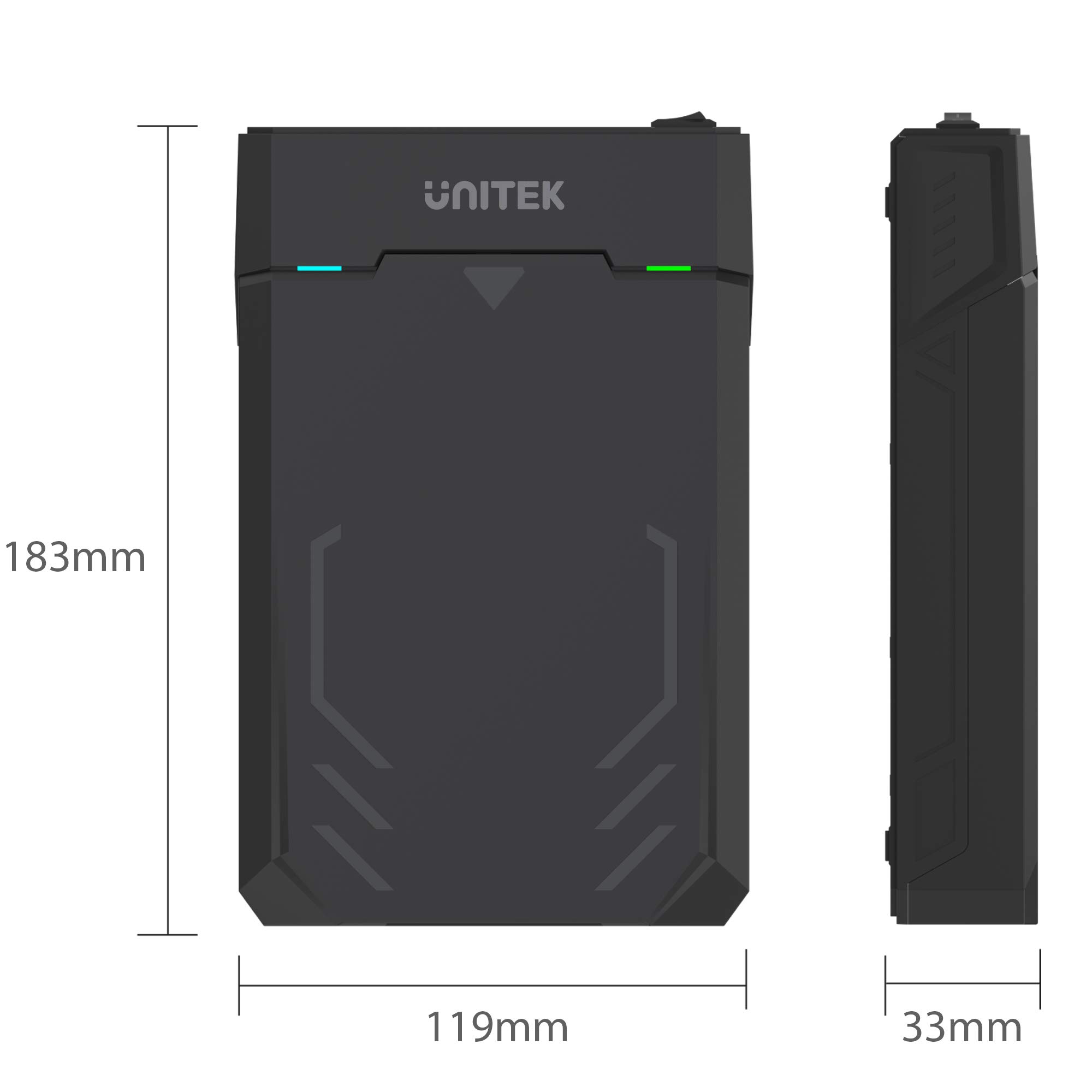 UNITEK Boîtier pour Disque Dur 2,5" et 3,5" HDD/SSD SATA I/II/III Protection Externe avec câble 3.0 intégré Montage sans Outil Noir