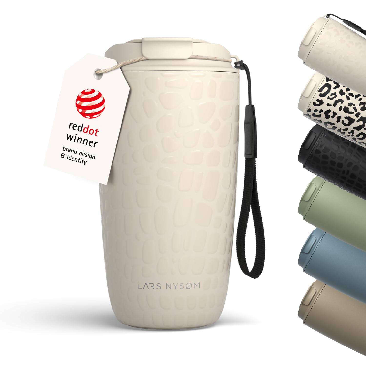 LARS NYSØM Thermobecher 500ml mit Trageschlaufe - Kaffeebecher to go Thermo