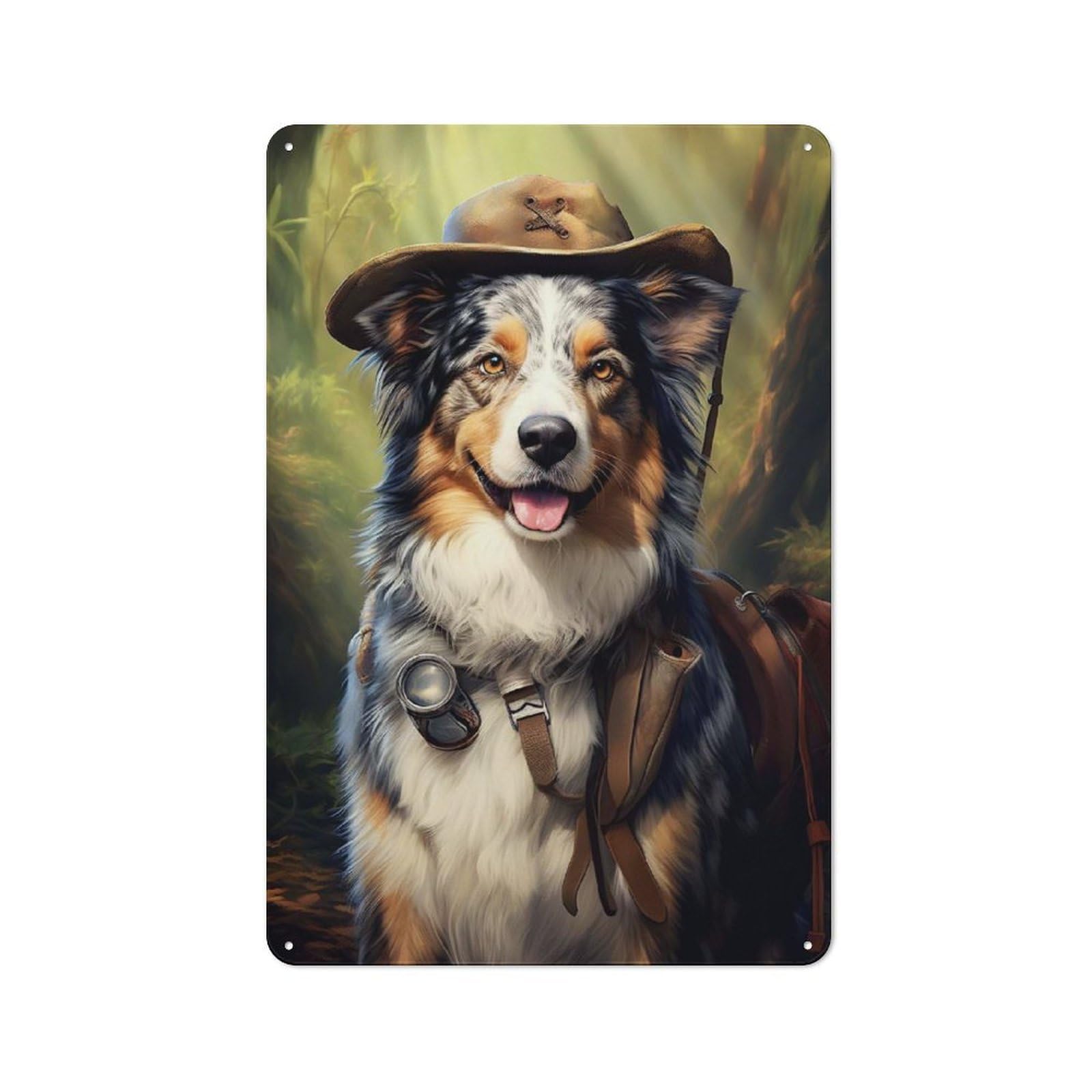 Junmoney Style-6 Hiker Australian Shepherd Rustic Metal Sign 30X20cm For Dining Room Or Kitchen, Metal Sign Decor For Kitchens And Dining Spaces