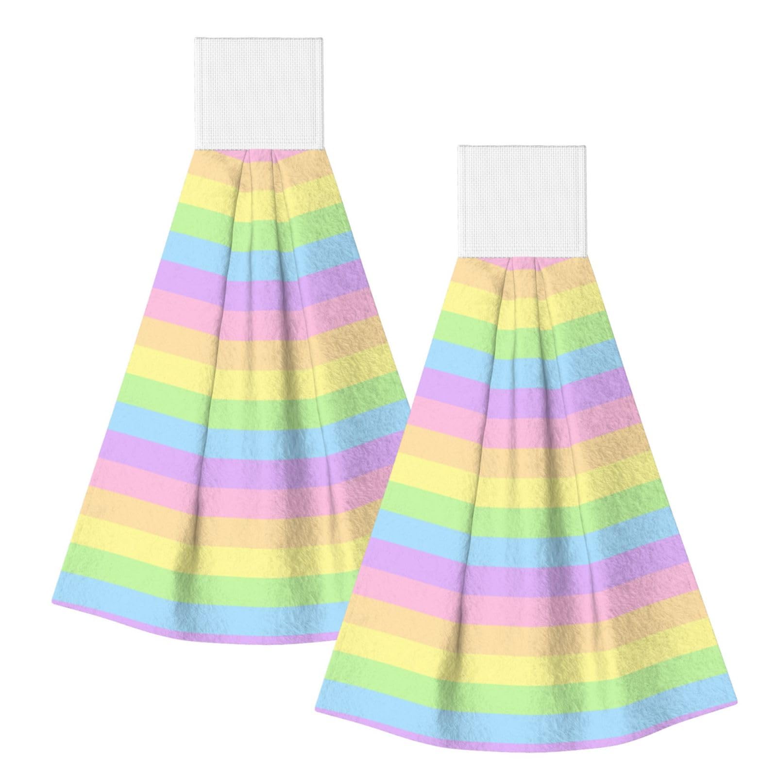 DOPKLNA Pastel Rainbow Striped, 2 Pcs Hanging Coral Fiber Hand Towels for Bathroom, Absorbent Kitchen Towels