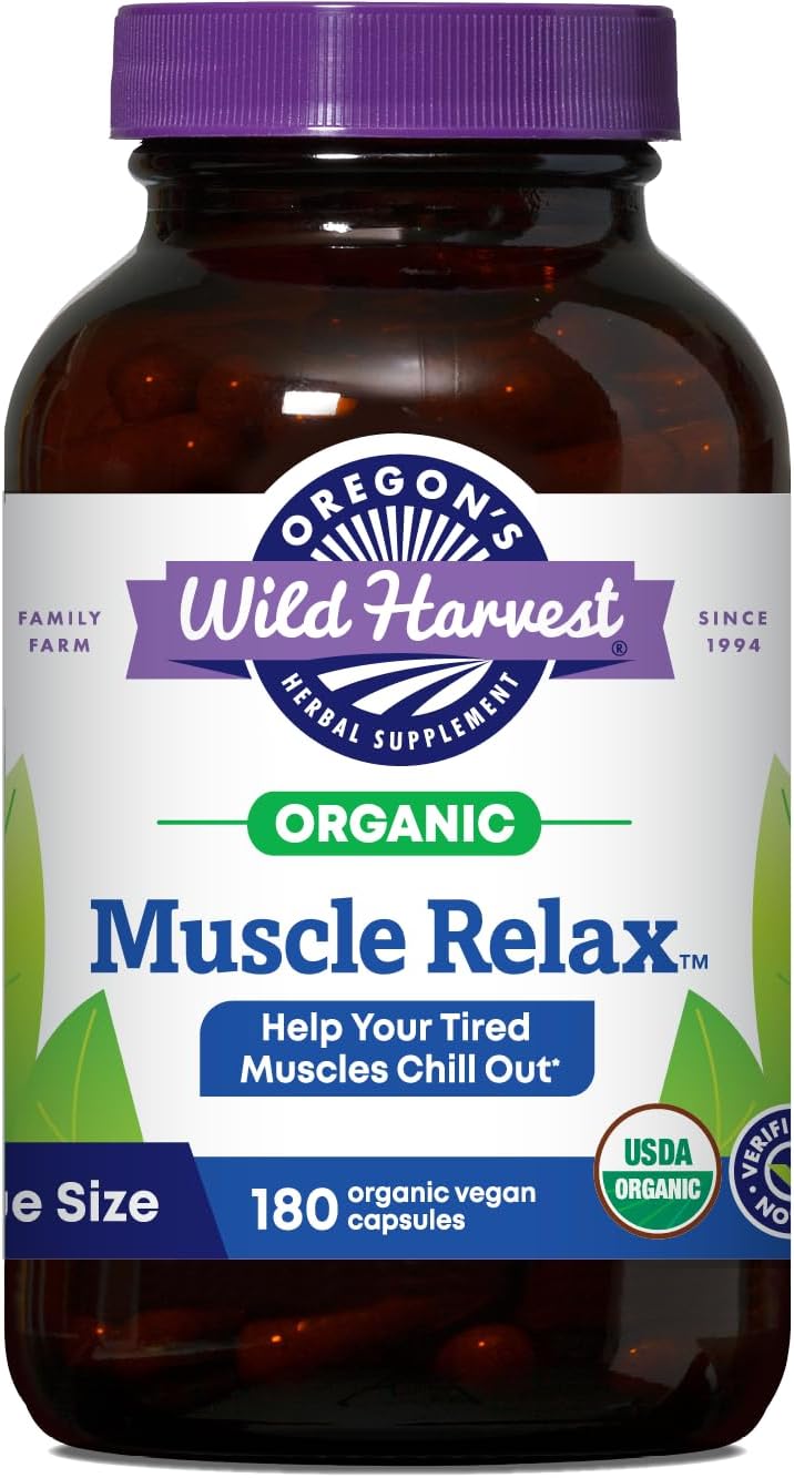 Oregon's Wild Harvest Muscle Relax Herbal Supplement Vegan Capsules with Valerian, Hops and Skullcap - USDA Certified Organic - 180 Count