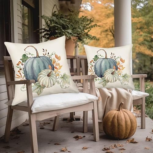 Miniatura 8 de Juego de 2 fundas de almohada de calabaza otoñal de 22 x 22 pulgadas, fundas de almohada de calabazas otoñales de granja, decoración floral de otoño