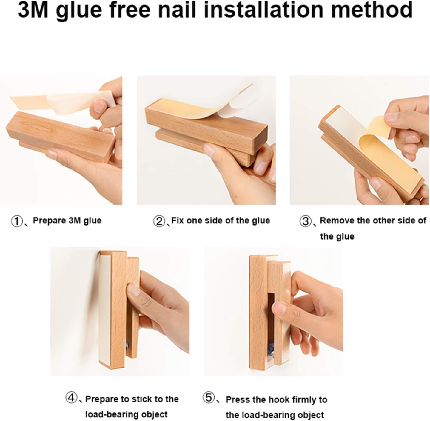 Laundry Rack, Adhesive Hooks Solid Wood,Towel Hook,Hook Behind The Wall Door,Punch-Free Bathroom Household Storage