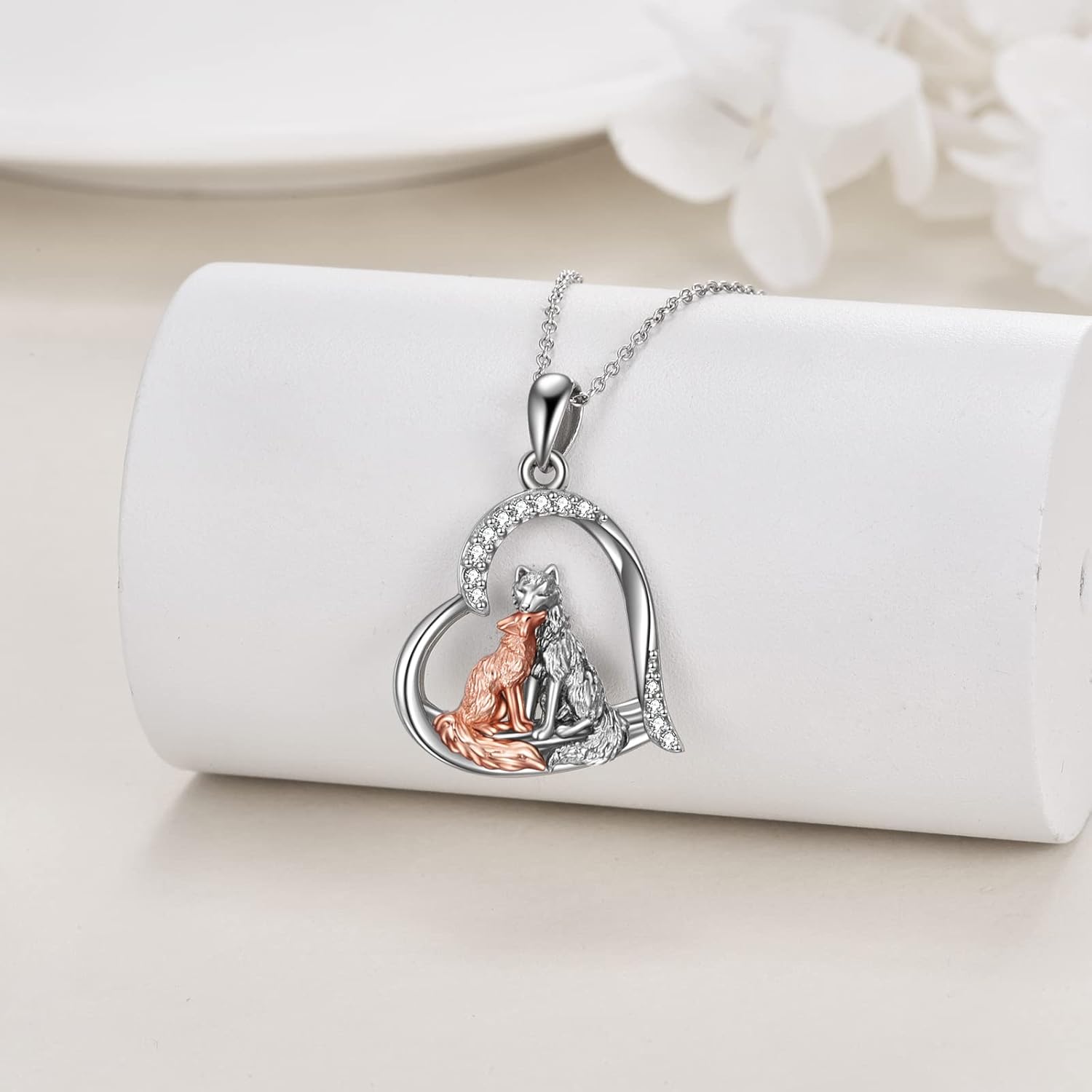 YAFEINI Fox Necklace for Women Girls Sterling Silver Kitsune Fox Love Heart Pendant Necklace Jewelry Gifts - Image 3