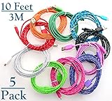 Josi Minea Fabric Braided Nylon Ruggedized USB Rainbow Cables for Samsung Galaxy S4/S3/S2, Galaxy Note/ Note 2, Galaxy Tab, Google Nexus 7/ 10, Nokia Lumia, Android, Windows Phone - 10ft (5 Pack)