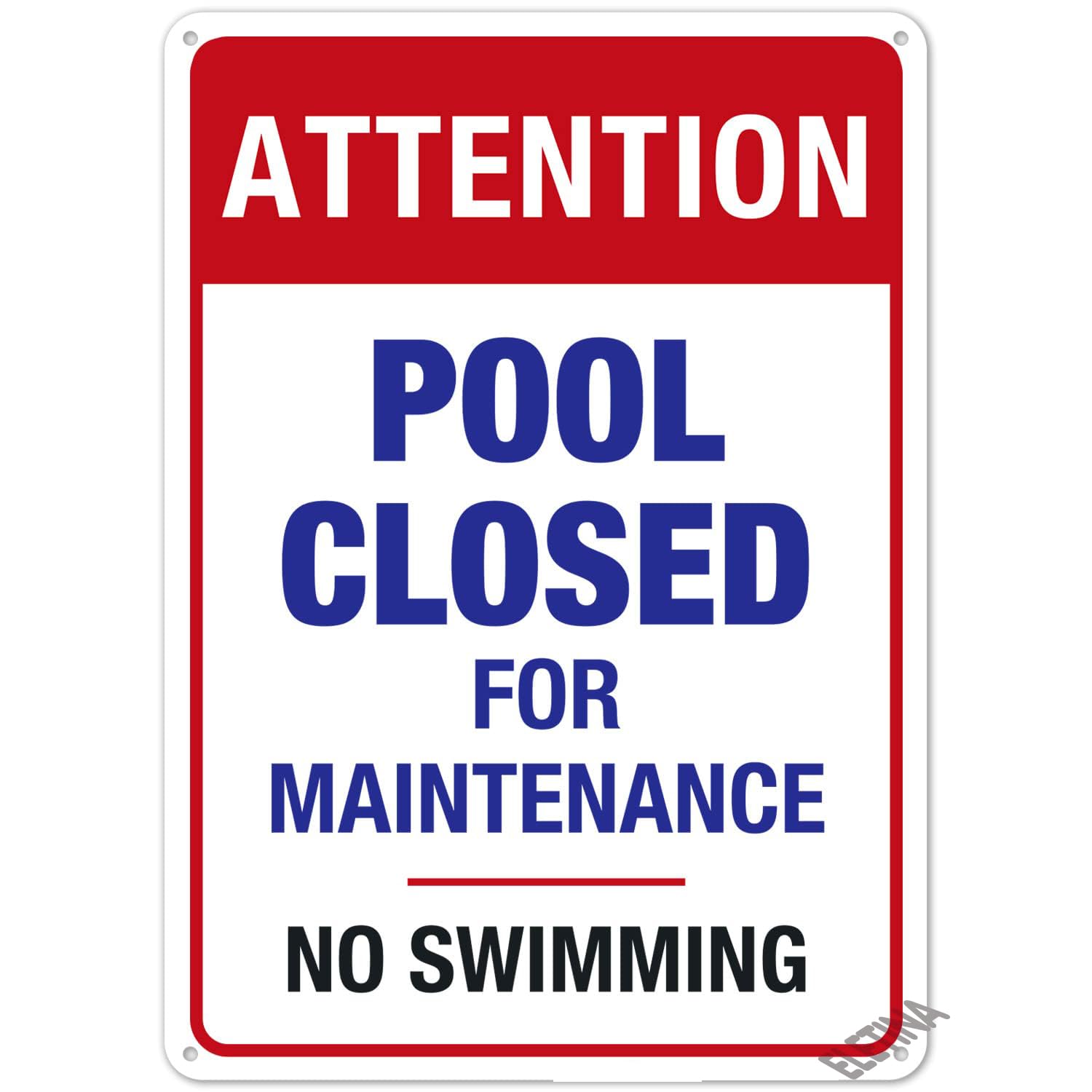 Warning Sign Pool Rules Closed for Maintenance No Swimming Safety 8""X12"" Metal Aluminum