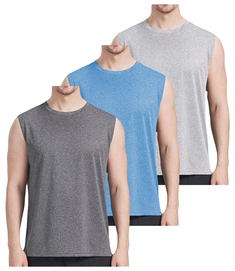 AKAWOOKO3 Pack Men’s Workout Tank Top Dry Fit Performance Gym Bodybuilding Athletic Sleeveless T Shirt