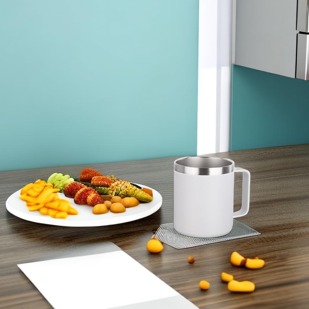 Volhoply 14oz Insulated Stainless Steel Coffee Mug with Lid Bulk 4 Pack,Not Suitable for Sublimation,Double Wall Vacuum Travel Coffee Cup with Handle, Reusable Metal Camping Mugs Keep Cold(White,4) - Image 5