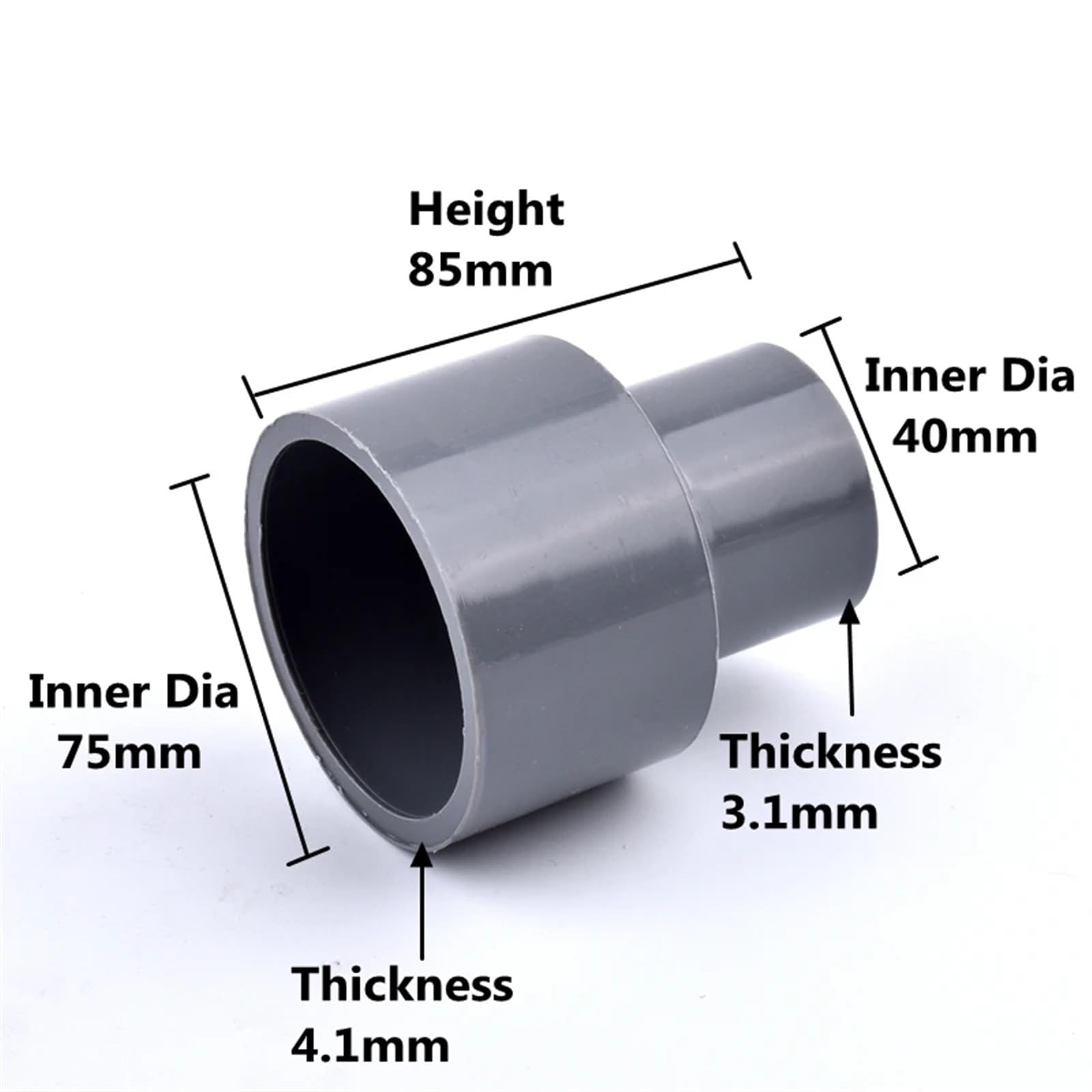Raccord de Tuyau de Jardin Connecteur réducteur Droit en PVC for Tuyau d'arrosage de Jardin, 63 mm, 75 mm, 90 mm, 1 pièce(75 40mm)