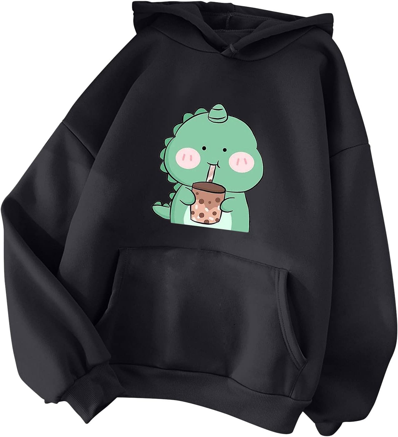 Clothing Girls13 14 Teen Women Sweat à capuche chaud décontracté à manches longues Imprimé Top Shirt Pull pour femme Fermeture éclair sur le devant Col en V, 5 – Noir, L