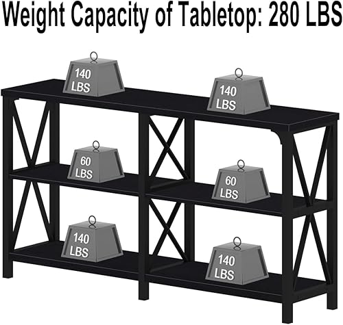 Miniatura 47 de IBF Mesa de entrada de granja, mesa consola larga rústica detrás del sofá, moderna mesa de sofá de madera de metal con estantes de almacenamiento,