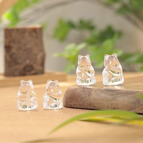 Miniatura 4 de Rockcloud Juego de 2 piedras de cristal de roca tallada a mano con osito de bolsillo, estatua coleccionable de animales para curación de reiki