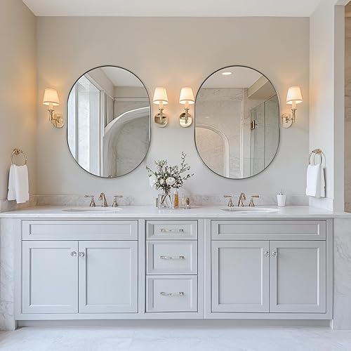 Miniatura 56 de ANDY STAR Espejos ovalados de baño, espejo de tocador doble de 30 x 48 pulgadas, espejos ovalados negros para baño, marco de acero inoxidable