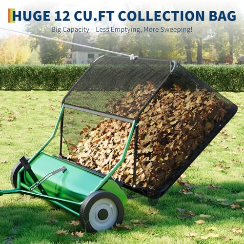 Image of 48 inch Large Capacity Pull Behind Lawn Sweeper with Adjustable Sweeping Height