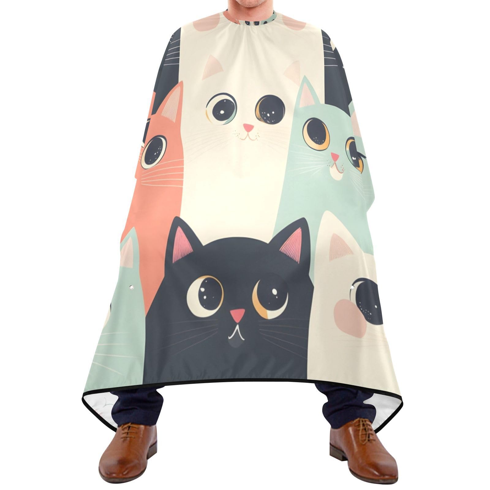 Hezely Cartoon Cat Hair Dye Cape, Barber Cape for Adults,Waterproof Salon Cape,Waterproof Hairdressing Styling Hair Cutting, 65