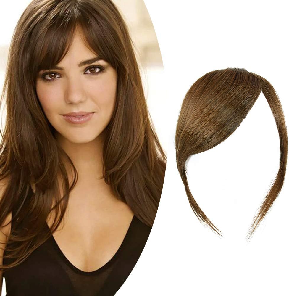 Shinon Thick Side Bangs Natural Clip on Bang Real Human Hair Side Swept Bangs Clip in Fringe Bangs Hair Extensions Light Brown