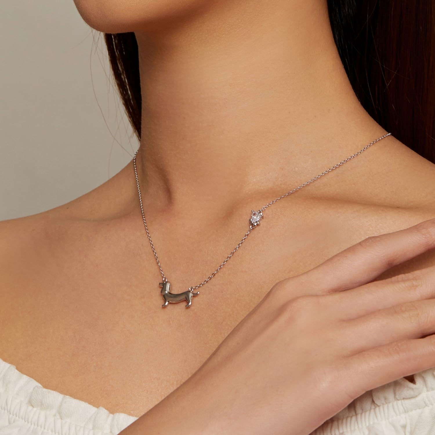 Qings Bassotto/Farfalla Collana Ciondolo Animale per Donna Argento 925 Collana Pendente Mezzaluna Luna Cani Gioielli Regalo per Amanti degli Animali