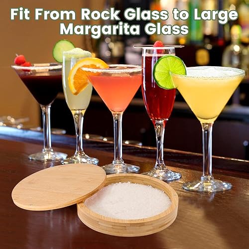 Miniatura 6 de Margarita - Juego de rimmer de sal con tapa – Rimmer de sal de bambú para cócteles – Rimmering de vidrio de fiesta de bar para bebidas, cortador de
