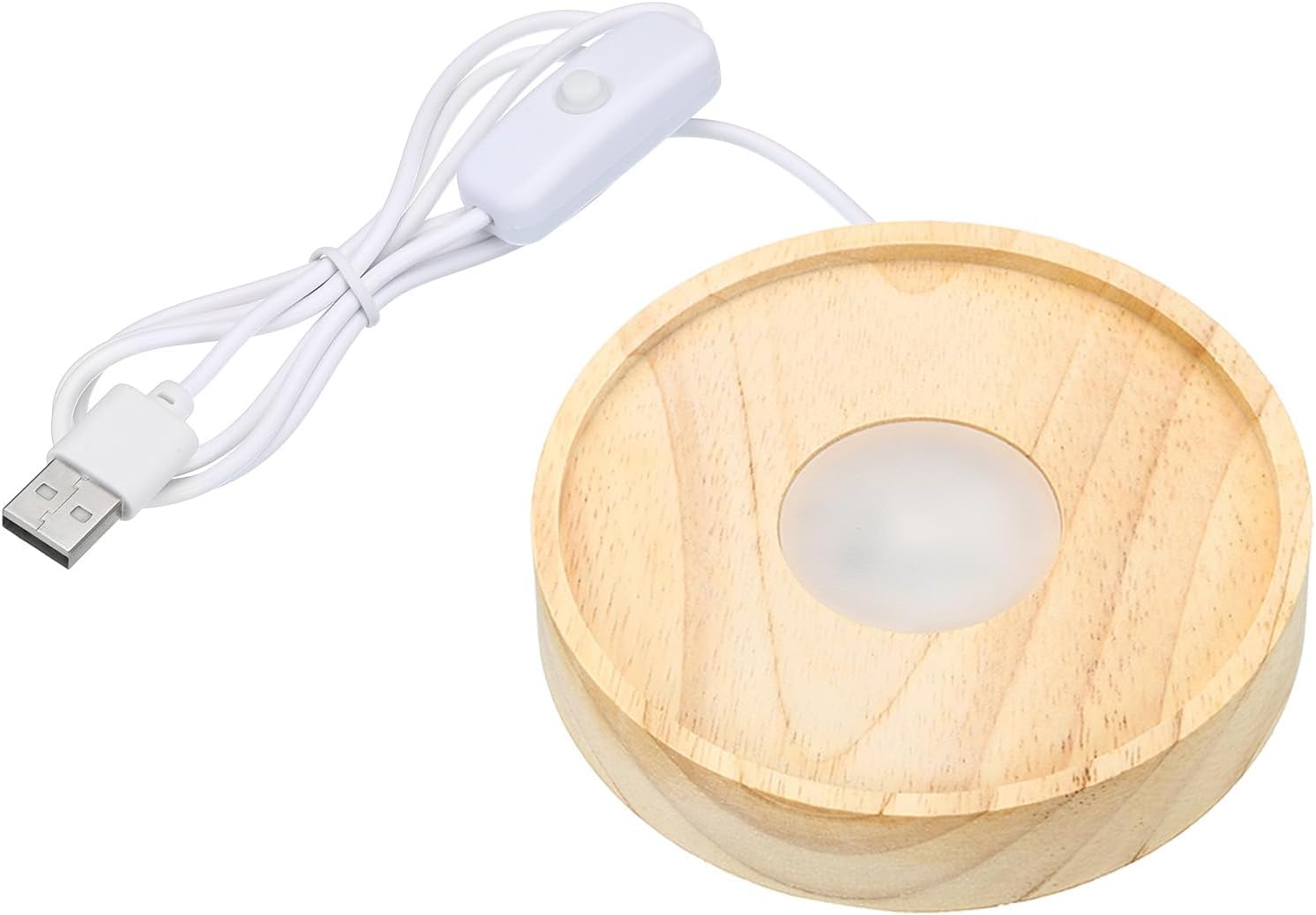PATIKIL 4 Inch Wooden LED Light Base, Wood Light Display Base Stand Lighting with Switch for 3D Crystal Glass Aroma Stone Art, Carving Style, White Light