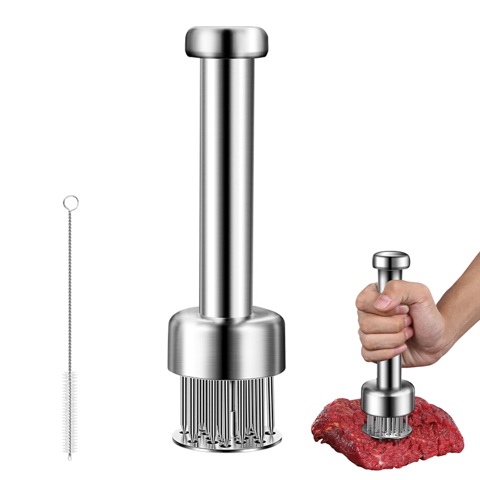 Batticarne in Acciaio Inox con 21 Aghi, Batticarne Manuale e Steaker, Ammorbiditore di Carne per Bistecca, Pollo, Pesce, Manzo e Maiale in Cucina
